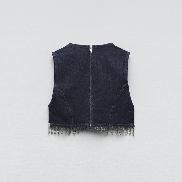 BNWT ZARA JEWEL DENIM TOP DARK INDIGO CROP TOP - REF. 7227/240 SMALL - Picture 7 of 8